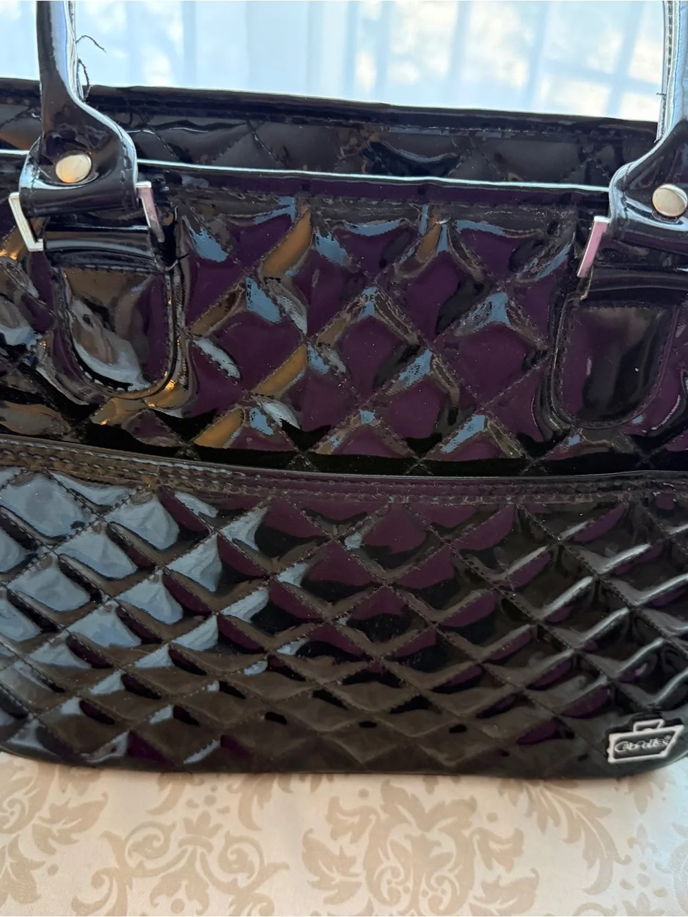 Caboodles Black Quilted Patent Cosmetic Tote Bag
